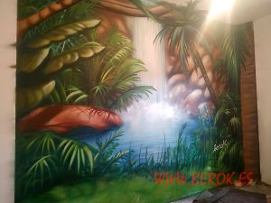 Pintura Mural Selva Cascada Habitacion 300x100000